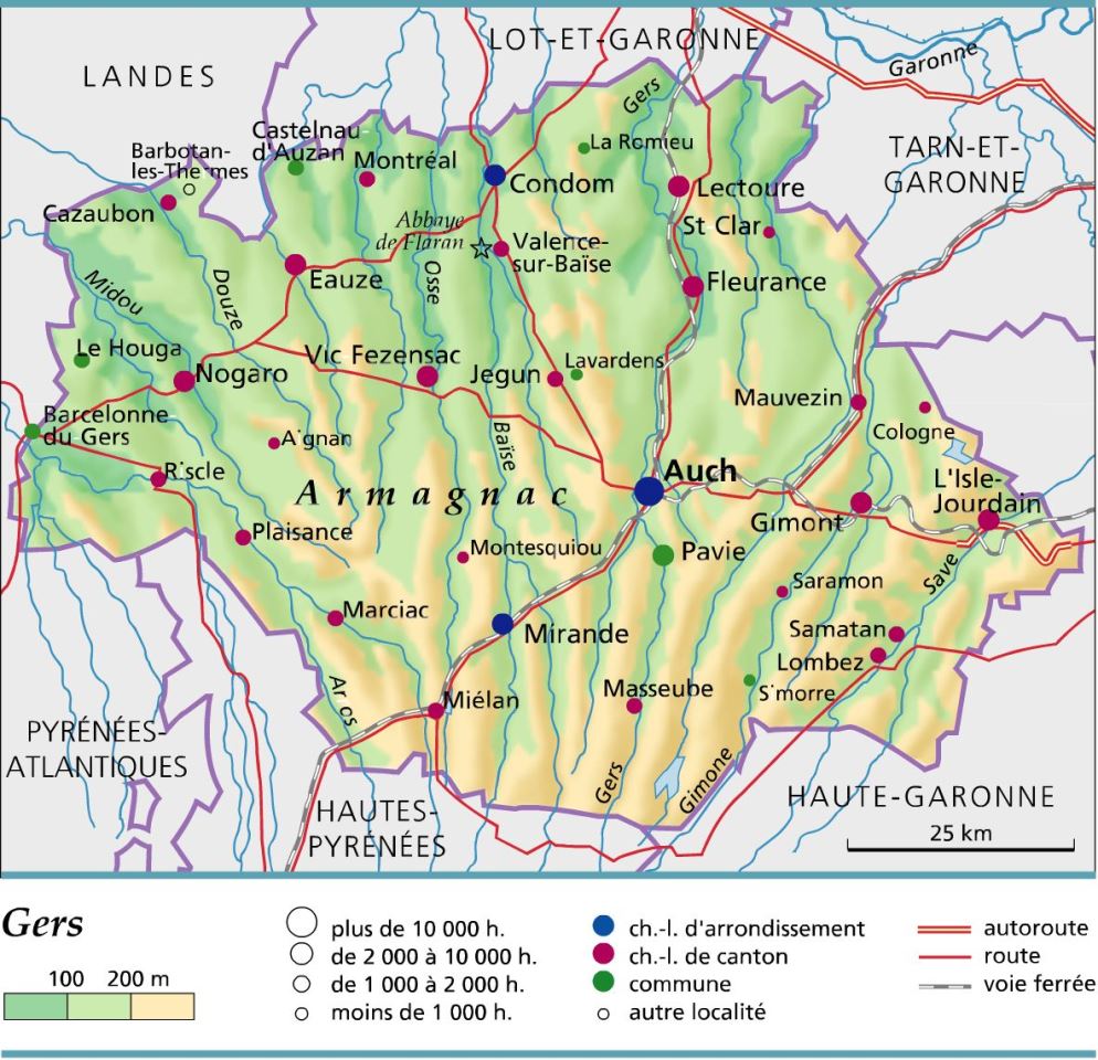 carte du gers département du gers