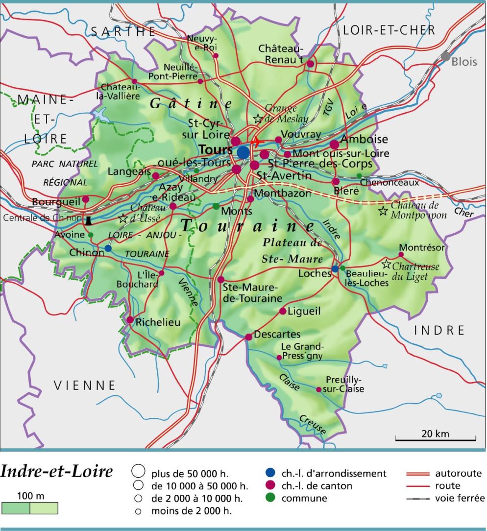 carte et plan du département de l'INDRE-ET-LOIRE carte département Indre-et-Loire
