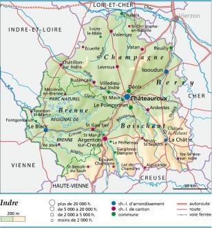 Carte, plan et itinéraire département Indre 36