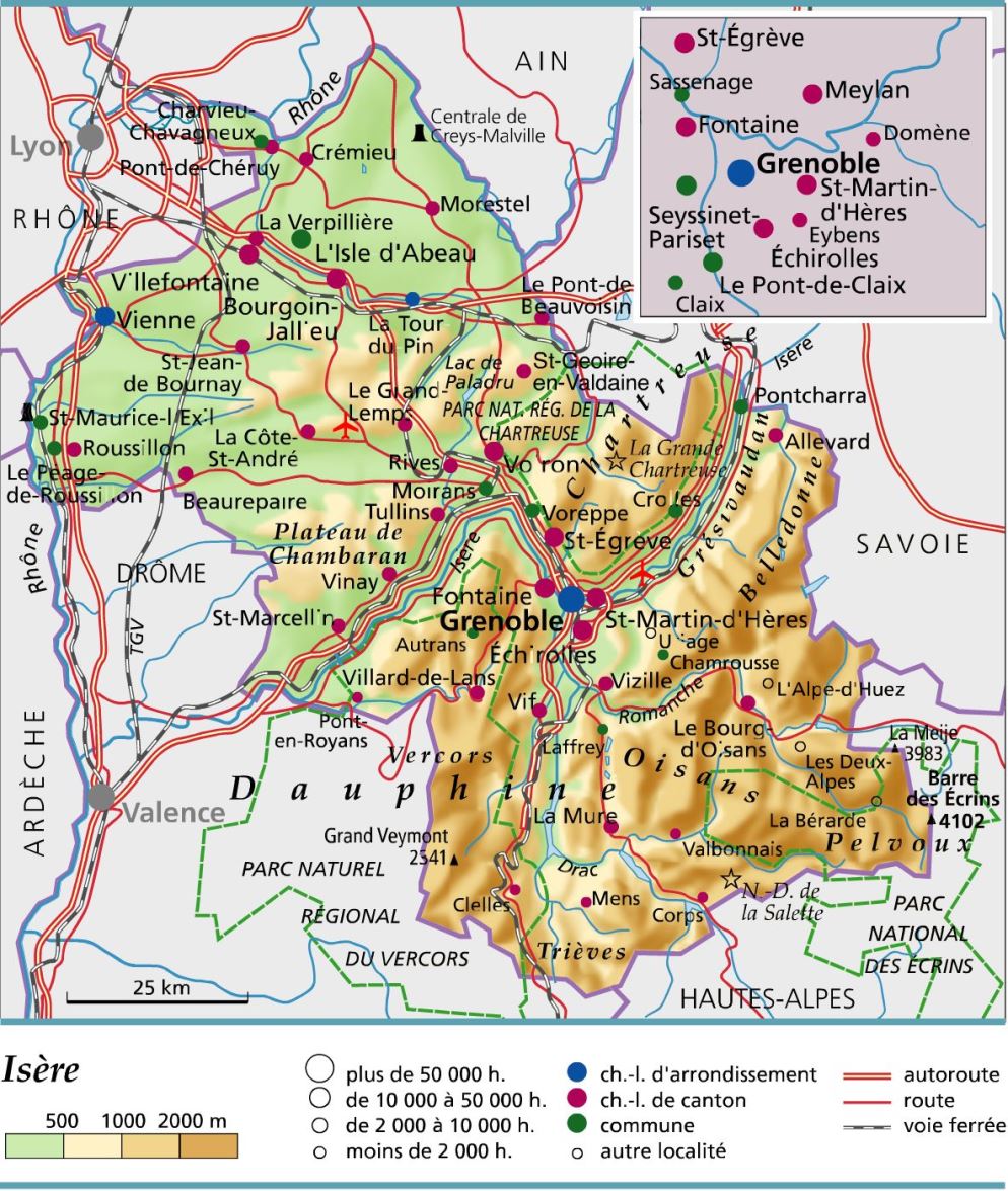 carte du département isère