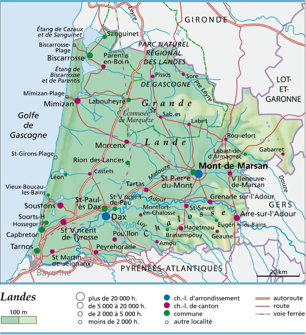 carte et plan du département des LANDES carte département Landes