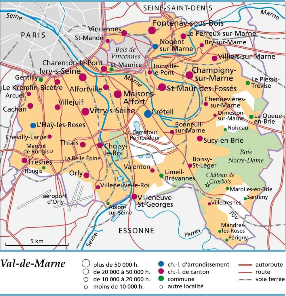 carte du val de marne villes