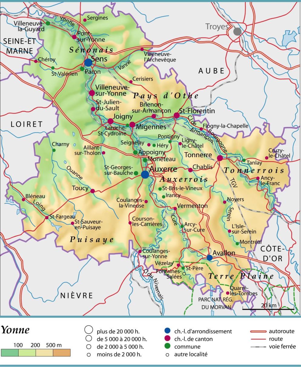 carte et plan du département de l'YONNE carte département Yonne